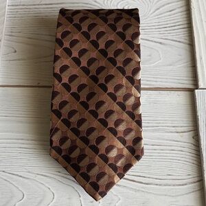 Murano Designer Elegant Men’s Silk Necktie Geometric Brown Gold Beige Tones